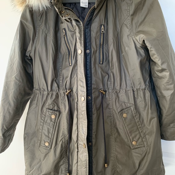 ANORAK OLIVE GREEN PARKA JACKET SIZE 0X, FUR COLLAR HOOD, CINCHED WAIST, NWOT, - Picture 5 of 6